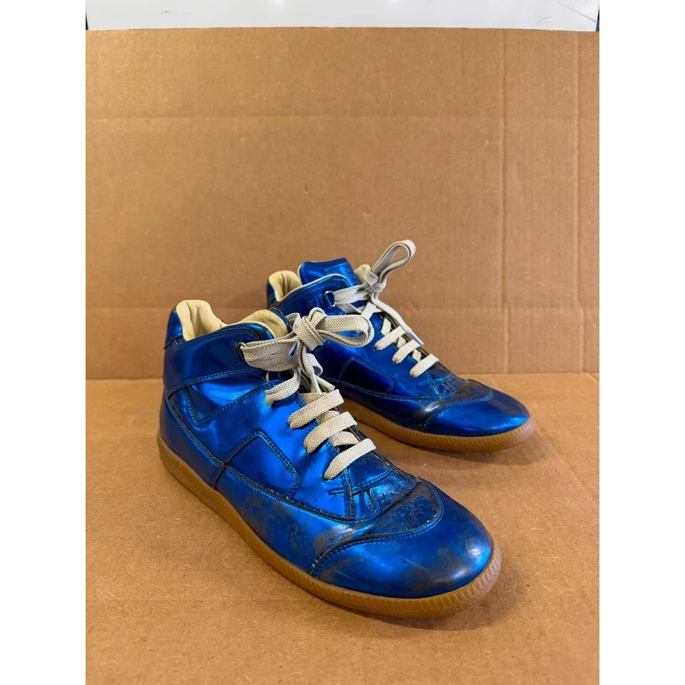 Maison Margiela Metallic Blue Leather High-Top Sneakers Mens Size 41 EU / 8 US